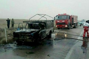 مرگ 3 مسافر در میان شعله های آتش سوزی پیکان‌وانت