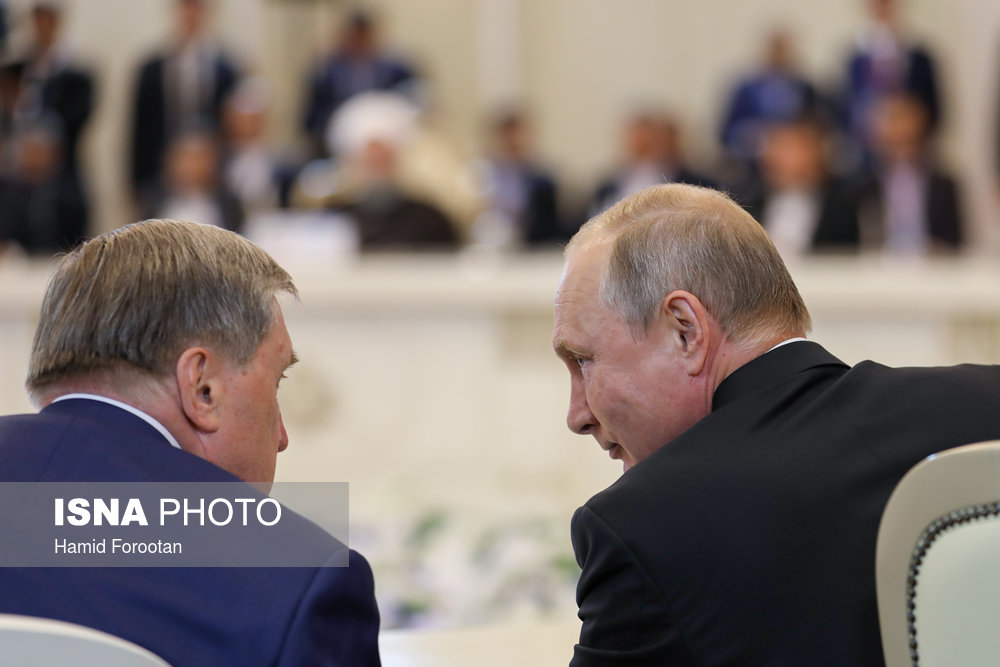 ولادمیر پوتین، رییس جمهور روسیه  در اجلاس سران کشورهای ساحلی دریای خزر