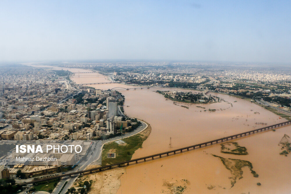 تصاویر هوایی از مناطق سیل زده اطراف رود کارون - شهر اهواز